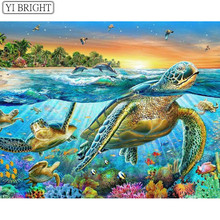 Полноразмерная/круглая алмазная живопись, подводный мир, черепаха 5D, Алмазная мозаика для творчества, украшение стразы, WHW 2024 - купить недорого