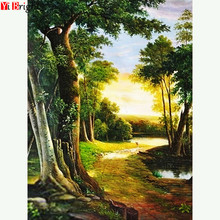 5d Diy diamante pintura paisaje árbol bordado diamante pintura punto de cruz bosque imagen de mosaico de diamantes de imitación bricolaje hobby XY1 2024 - compra barato
