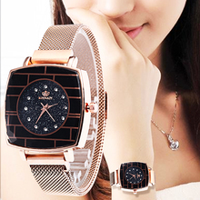 WJ-7872 Luxury Diamond Rose Gold Women Watches Ladies Starry Sky Magnetic Watch Mesh Steel Rhinestone Female Wristwatch For Girl 2024 - buy cheap