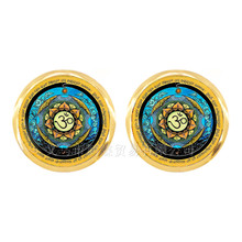 Mandala Art Picture 12mm Glas Cabochon Golden-Plated Stud Earrings Sacred Geometry Yoga Om Fashion Jewelry For Women Girls 2024 - buy cheap