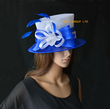 Attractive multiple NEW Royal blue/white Sinamay wedding women's hat panama for Church.FREE SHIPPING 2024 - buy cheap