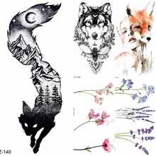 DIY Temporary Tattoo Stickers Women Body Arm Forest Mountain Fox Fake Tatoo Moon Men illustration Waterproof Tattoo Totem Art 2024 - buy cheap