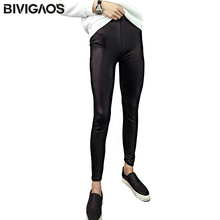 BIVIGAOS Women Skinny Slim Leggings Breathable Matte Black Sexy Faux Leather Leggings Pants Elastic Legging Feminina Pants Women 2024 - buy cheap