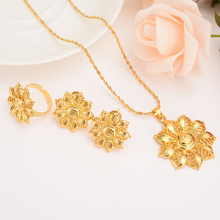 Brincos colares dourados com pingentes e flores, conjunto de joias douradas estilo dubai da índia para casamento e presente de natal para meninas 2024 - compre barato