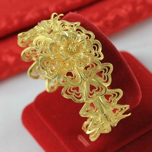 Filigree Flower Cuff Bangle Yellow Gold Filled Beautiful Womens Bracelet Present 2024 - buy cheap