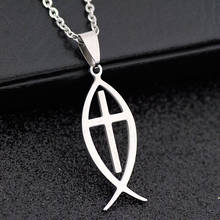 New Stainless Steel Cross Jesus Fish Pendant Necklace Christian Sign Necklace Jewelry For Women Men 2024 - buy cheap