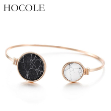 HOCOLE-brazalete de mármol redondo para mujer, pulsera con Círculo de oro Irregular, piedra blanca y negra, joyería llamativa 2024 - compra barato