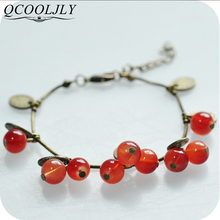 QCOOLJLY-pulsera de cadena con abalorios de cereza roja para mujer, brazalete con forma de moneda, joyería Vintage, regalo para mujer 2024 - compra barato