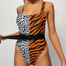 Biquíni feminino estampado de leopardo, roupa de banho com bojo, peça única, push up, traje para nadar, monoquíni, 2019 2024 - compre barato