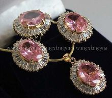 Faceted Pink Crystal Earrings / Ring / Necklace Pendant Set>^^1>18K gold plated watch Quartz stone CZ crystal 2024 - buy cheap