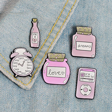 Cartoon Pink Collection Enamel Pins Sleep Clock Love Dream Bottle Brooches Denim Shirt Lapel Bag Pin Cute Jewelry Gift for Girl 2024 - buy cheap