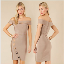 Hot Sale Women Dress Casual Off Shoulder Hollow Out Short Sleeve Bodycon Bandage Dress 2017 2024 - buy cheap