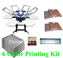 FAST and FREE shipping! 6 color 6 station silk screen printing kit t-shirt printer press equipment stretched frame squeegee 2024 - buy cheap