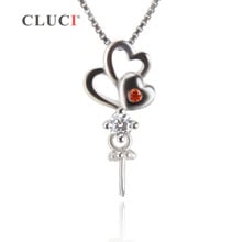 CLUCI Valentine's Day 925 Sterling Silver Double Hearts Shape Pearl Pendant Red & White Zircon For Women DIY Pendant SP254SB 2024 - buy cheap