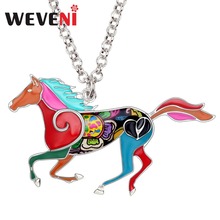 WEVENI Enamel Alloy Metal Running Horse Necklace Pendant Chain Choker Wild Animal Jewelry For Women Girls Teens Wholesale Party 2024 - buy cheap