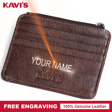 KAVIS Free Engraving Small Genuine Leather Zipper Card Holder Hasp Gift Men Women ID Card Wallets Case Coin Purse Slim Thin Mini 2024 - buy cheap