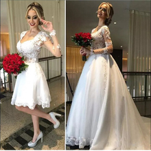 Vinca ensolarado vestido de casamento 2 em 1 ver através de volta vestido de noiva 2021 elegante mangas compridas rendas apliques 2024 - compre barato