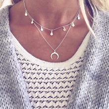 NK158 New Fashion Multilayer Wafer Horn Moon Coin Necklace Jewelry Boho Chain Choker Necklace Female Pendants collier kolye 2024 - buy cheap