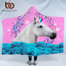 BeddingOutlet 3d Unicorn Hooded Blanket Pink and Blue Cartoon Wearable Blanket for Adult Kids Floral Horse Sherpa Fleece Blanket 2024 - buy cheap