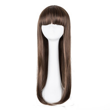 Fei-Show Long Wavy Wig Synthetic Heat Resistant Fiber Fringe Bangs Light Brown Hair Costume Peruca Party Salon Women Hairpiece 2024 - buy cheap