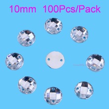 10mm 100pcs/pack Sew On Acrylic Beads 2 Holes Round Sewing On Crystals Rhinestones Flatback For Garment Shoes Bags DIY 2024 - buy cheap