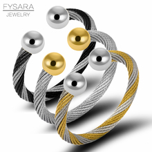 FYSARA Gold Round Charm Bracelets Twist Line Stainless Steel Ball Wire Cuff Bracelets & Bangles For Men Heavy Jewelry 2024 - buy cheap