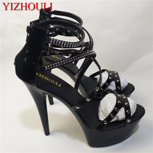 Noble rivet embellished heels, enticing 15cm thin heel model stage show sandals 2024 - buy cheap