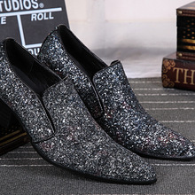 Nuevos hombres Bling Formal punta puntiaguda tacones altos mocasines elegante Color negro fiesta hombres zapatos 2024 - compra barato