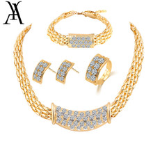 New Women's men's Jewelry Set Shiny Rhinestone Alloy Gold Color Necklace Party Charm Earrings Ring Bracelet Bijoux Exaggerating 2024 - buy cheap