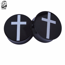 Black White Cross Hollow Ear Plug Tunnels Piercing Expanders Gauge Stretcher Saddle Body Jewelry 1 Pair Piercing Ear For Gift 2024 - buy cheap