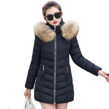 Women's Winter Down Jackets Long Parka Hooded Fake Raccoon Large Fur Collar Female Cotton Padded Outerwear Coat Wine Red 5XL 6XL 2024 - buy cheap