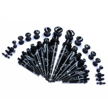 36pieces Black/Pink/White Acrylic Marble Swirl Ear Stretcher Kit Taper & Tunnel Plug Expander Piercing Starter Gauge Kit 14g-00g 2024 - buy cheap