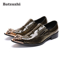 Batzuzhi Luxury Handmade Mens Shoes Gold Metal Tip Dress Shoes Men Python pattern Party Shoes Men zapatos de hombre, Big US12 2024 - buy cheap