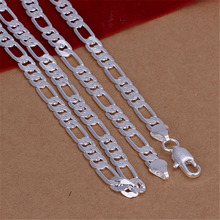 wholesale high quality Mens 6MM flat chain silver color Necklace Fashion Jewelry women men wedding gift N032 2024 - buy cheap