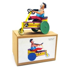 [Engraçado] adulto coleção retro wind up brinquedo metal estanho triciclo palhaço motorista de carro relógio figura modelo brinquedo do vintage crianças presente 2024 - compre barato