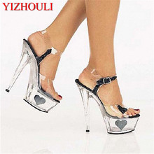 6 inch Women's sweet crystal shining heart Platform Pumps ultra high heels 15cm Nightclub toe High heels 2024 - buy cheap