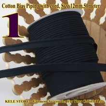 Free shipping--100% Cotton Bias Piping, Piping tape,bias Tape with cord,size:12mm,50yds,for DIY sewing textile solid col Black 2024 - buy cheap