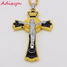 Adixyn INRI Black Stone Cross Jesus Necklaces for Women Two Tone Gold/Silver Color Pendant Crucifixion Religious Jewelry 2024 - buy cheap