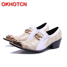 Designer Wedding Party Shoes For Men Pointed Toe Leather Shoes Men Dress Crystal Metal Hoops Mens White And Gold Dress Shoe New 2024 - buy cheap