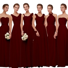 Beauty Emily Burgundy Chiffon Bridesmaid Dresses 2022 Long for Women Plus Size A-Line Sleeveless Wedding Party Prom Dresses 2024 - buy cheap