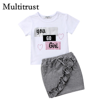 Citgeett Newborn Kids Baby Girls Short Sleeves Tops T-shirt Denim Skirts You Go Floral Outfits Clothes Summer Set 2024 - buy cheap