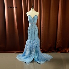 Finove 2020 Mermaid Evening Dress New Fashionable Blue Sexy Sweetheart Beading Feathers Floor Length Formal Party Dress Gowns 2024 - buy cheap