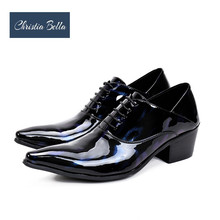Christia Bella Fashion Print Patent Leather Men Oxford Shoes Pointed Toe Formal Dress Shoes Height Increasing Men Brogue Shoes 2024 - buy cheap