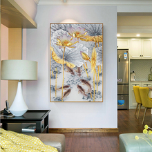 Pintura en lienzo de peces de loto de Oro Abstracto, póster moderno, arte, nuevo estilo chino, decoración de pared, imágenes para sala de estar y pasillo 2024 - compra barato