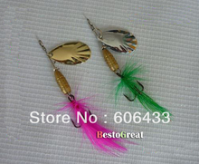 10PCS Fishing Spoon Lure Treble Feather Hook Spinner baits green/pink 5g 2024 - buy cheap