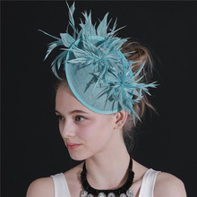 Imitação de turquesa sinamay fascinator elegante senhoras chapéu floral de pena grampo de cabelo grampo britânico festa de casamento acessórios de cabelo derby 2024 - compre barato