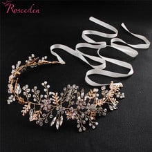 Diadema con diamantes de imitación para dama de honor, accesorios para el cabello con cristales, perlas, flores, Tiara de boda, novia, enredadera dorada, RE3314 2024 - compra barato