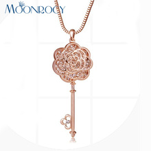 MOONROCY Rose Gold Color Drop Shipping Cubic Zirconia Crystal Rose Flower Sweater Key Necklace Long Chain Jewelry Gift for Women 2024 - buy cheap