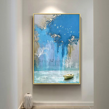 Arte abstracto pintura acrílica pintado a mano lienzo pintura azul quadro caudro decoración pared arte cuadros para decoración de la pared de la sala de estar 2024 - compra barato