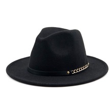 woolen Felt Hat Men Fedora Hats with Chain Women Vintage Trilby Caps Wool Fedora Warm Jazz Hat Chapeau Femme feutre Panaman hat 2024 - buy cheap